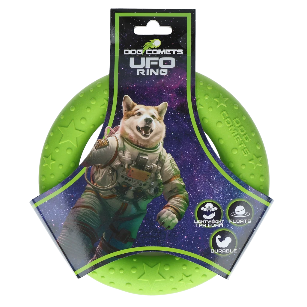 Ring dla psa z pianki gumowej, unoszący się na wodzie, zielony M, Ø 19 cm – Dog Comets UFO Ring - obrazek 1