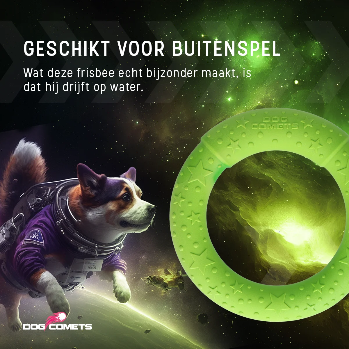 Ring dla psa z pianki gumowej, unoszący się na wodzie, zielony M, Ø 19 cm – Dog Comets UFO Ring - obrazek 5