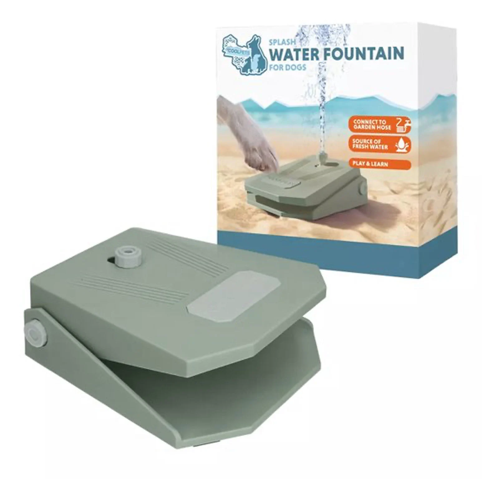 Fontanna dla psa z pedałem nożnym i przyłączem do węża ogrodowego, oliwkowozielona – Coolpets Splash Water Fountain - obrazek 1