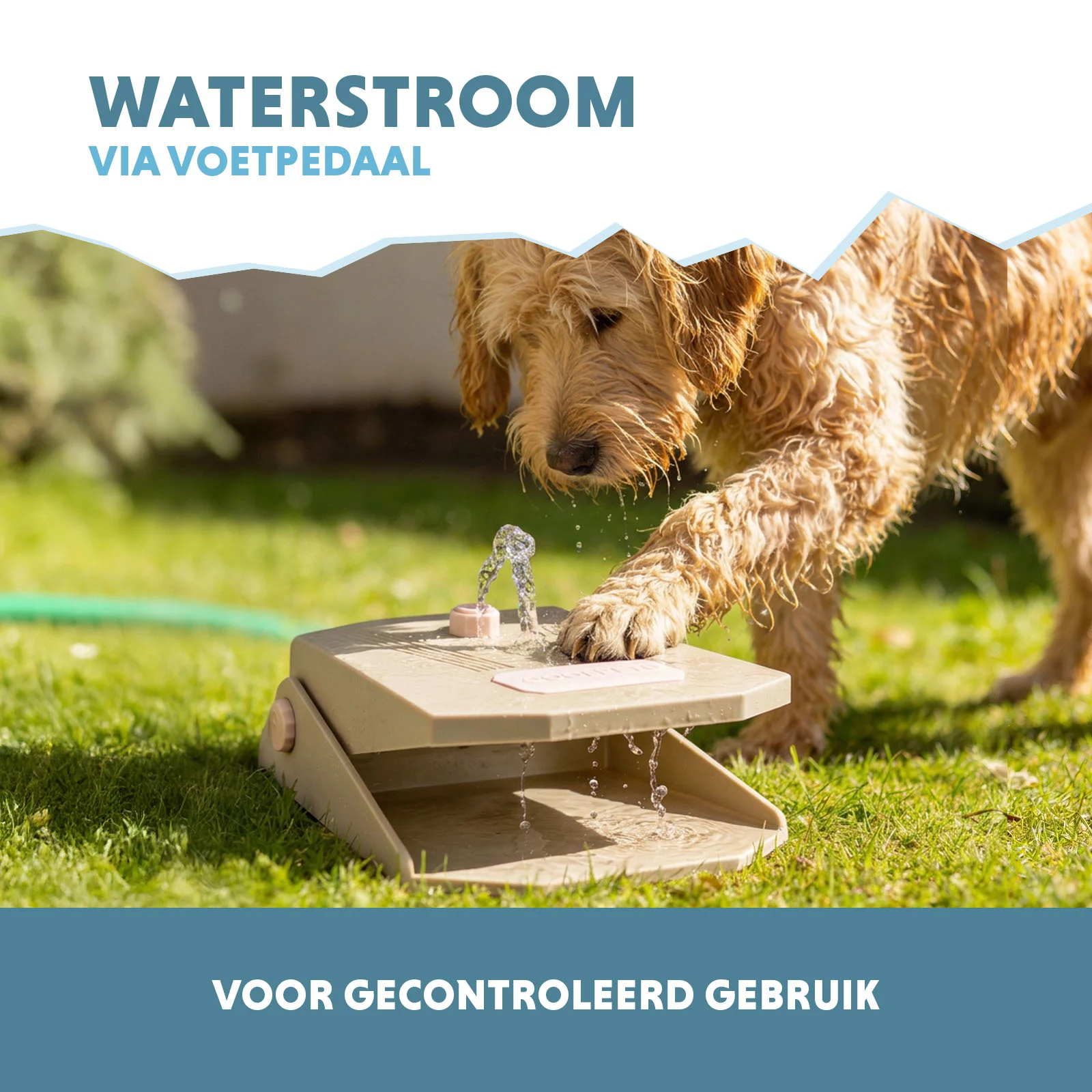 Fontanna wodna z pedałem nożnym i przyłączem do węża ogrodowego, beżowa – Coolpets Splash Water Fountain - obrazek 4