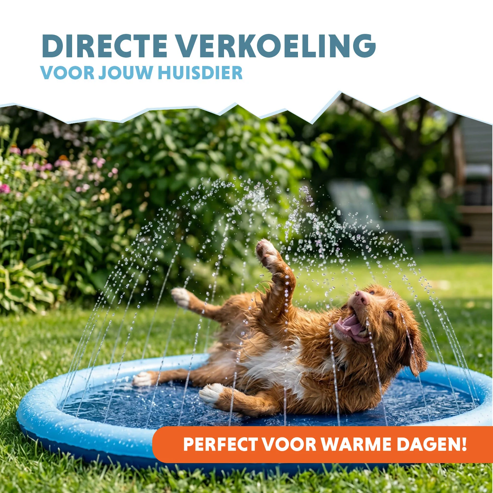 Mata zraszająca dla psów z przyłączem do węża ogrodowego, S 100 cm – Coolpets Splash Sprinkler Pad - obrazek 2