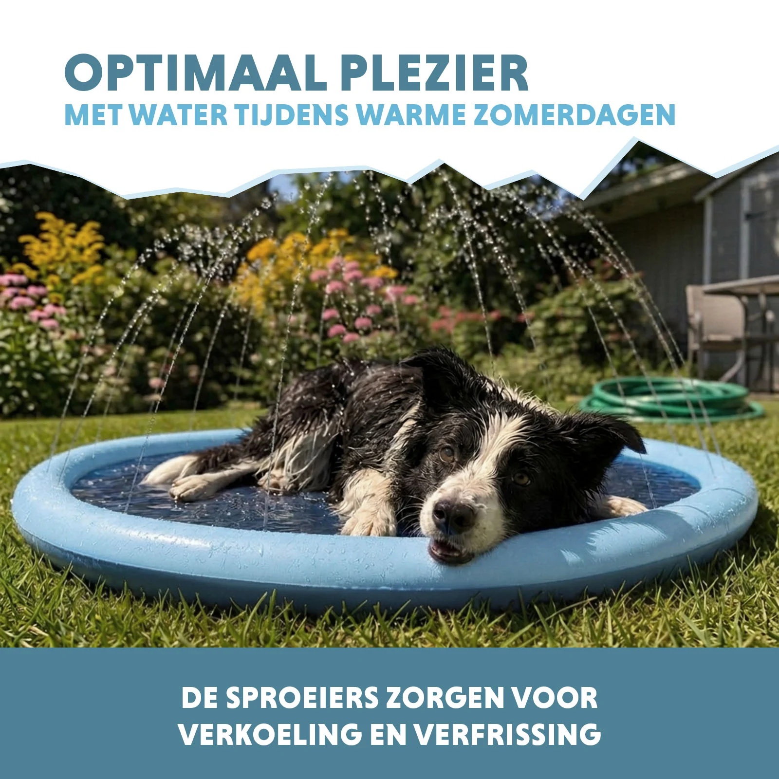 Mata zraszająca dla psów z przyłączem do węża ogrodowego, S 100 cm – Coolpets Splash Sprinkler Pad - obrazek 4