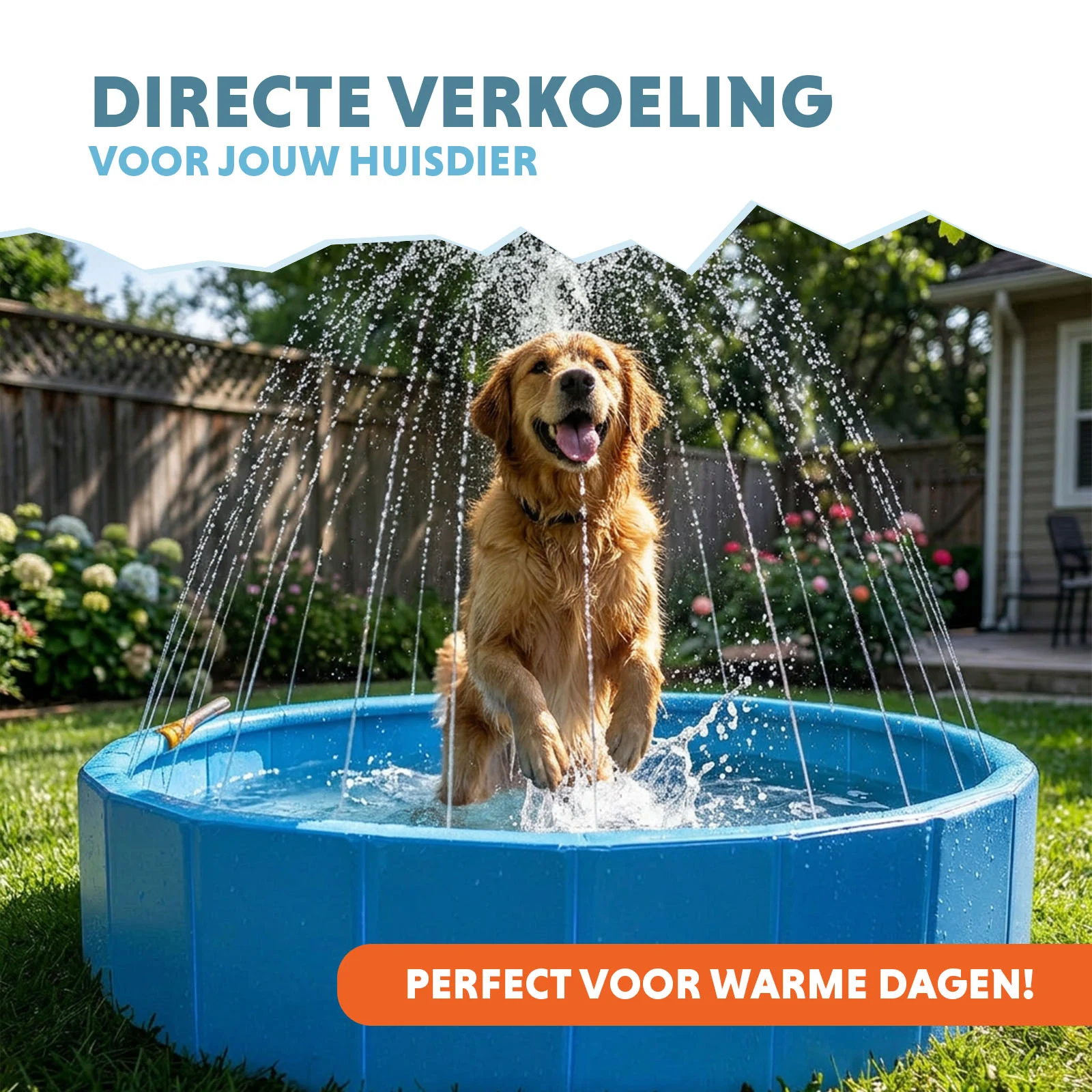 Basen dla psa ze zraszaczami, średnica 120 cm, wysokość brzegu 30 cm – Coolpets Splash Sprinkler Pool - obrazek 2