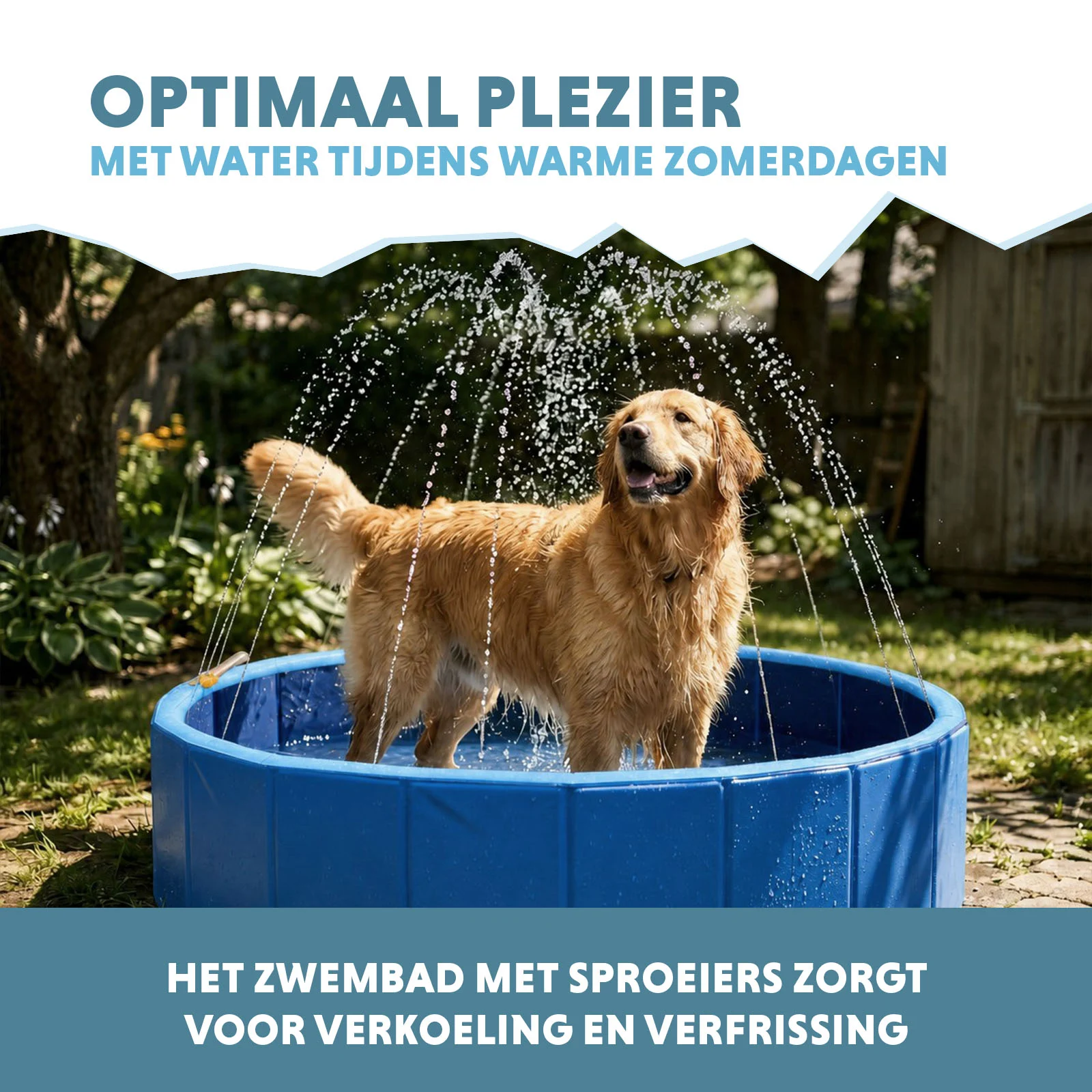 Basen dla psa ze zraszaczami, średnica 120 cm, wysokość brzegu 30 cm – Coolpets Splash Sprinkler Pool - obrazek 4