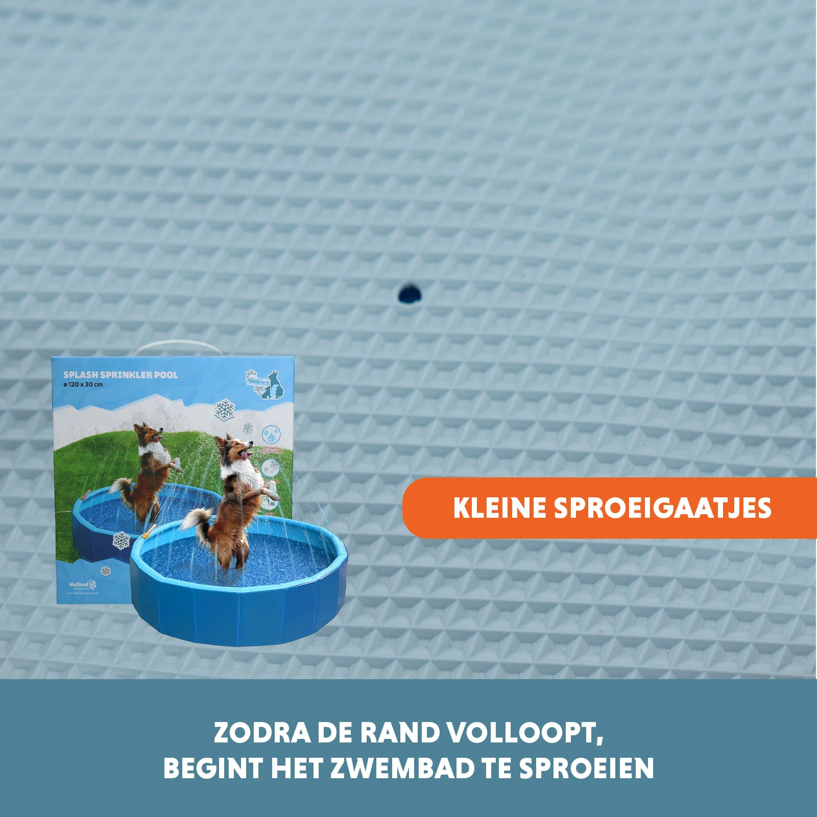 Basen dla psa ze zraszaczami, średnica 120 cm, wysokość brzegu 30 cm – Coolpets Splash Sprinkler Pool - obrazek 5
