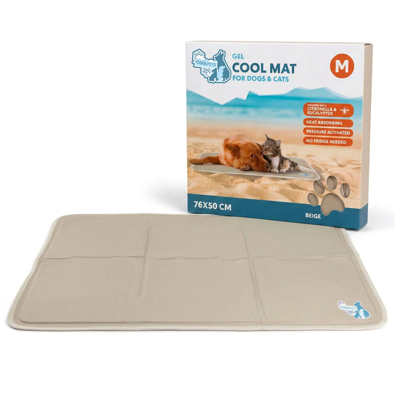 Mata chłodząca dla psów z żelem stałym, beżowa, M, 76 x 50 cm – Coolpets Gel Cooling Mat - obrazek 1