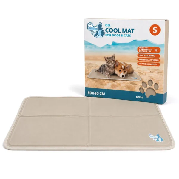 Mata chłodząca dla psów z żelem stałym, beżowa, S 50 x 40 cm – Coolpets Gel Cooling Mat
