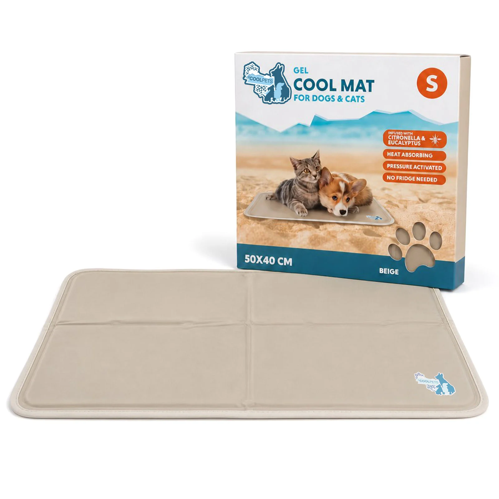 Mata chłodząca dla psów z żelem stałym, beżowa, S 50 x 40 cm – Coolpets Gel Cooling Mat - obrazek 1