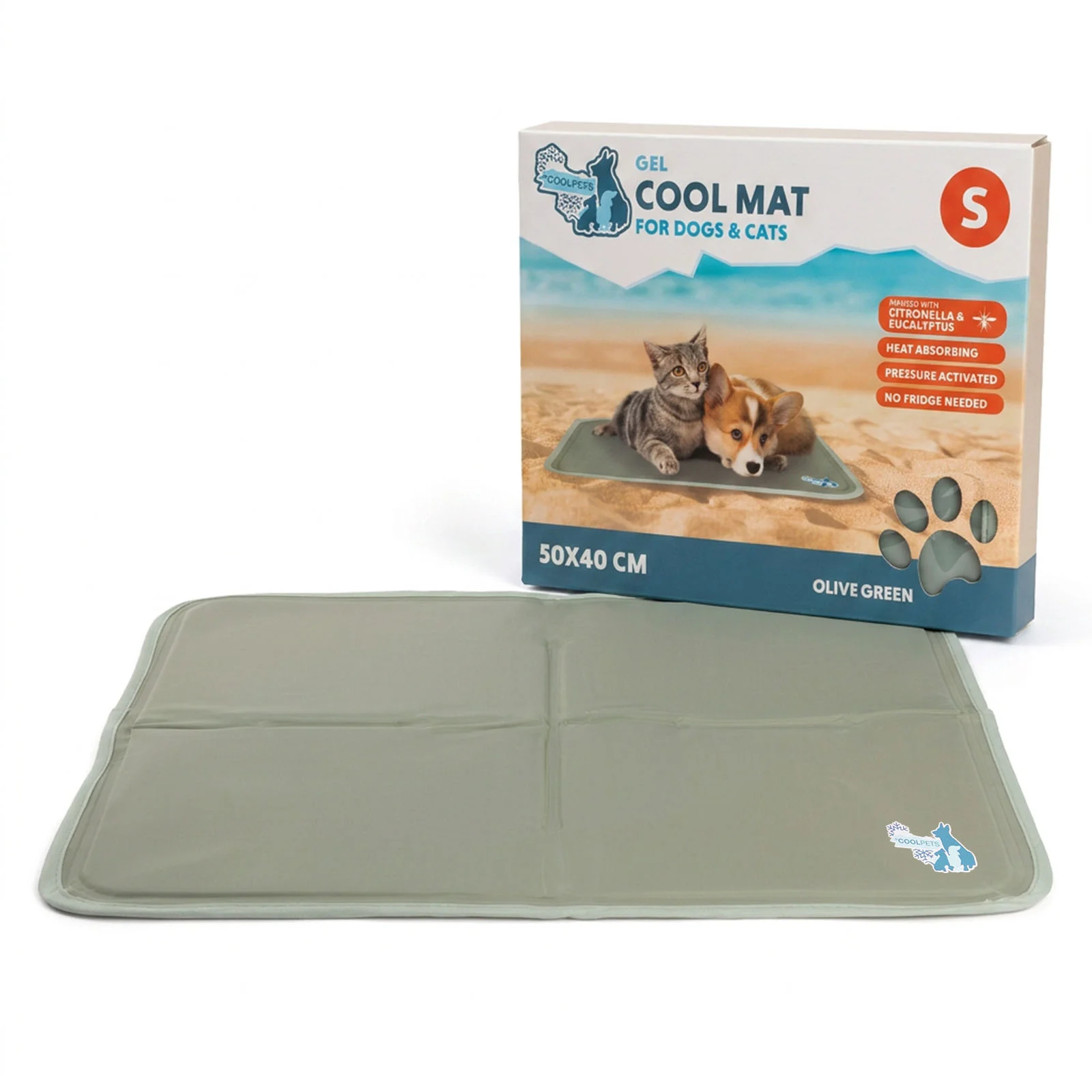 Mata chłodząca dla psów ze stałym żelem, oliwkowa, S 50 x 40 cm – Coolpets Gel Cooling Mat - obrazek 1