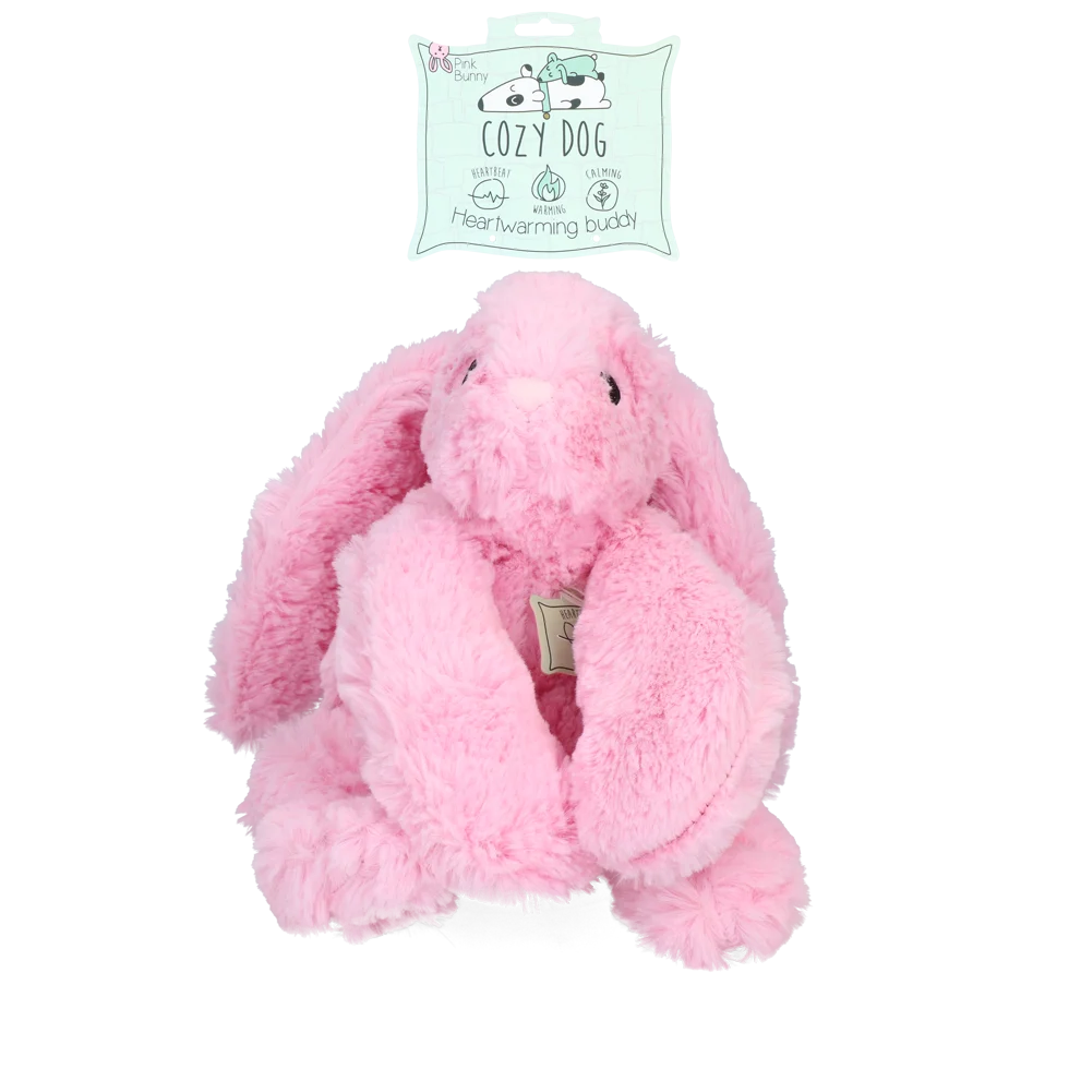 Pluszowy królik dla psa z funkcją bicia serca i podgrzewanym woreczkiem, różowy, 30 x 20 cm – Cozy Dog Bunny - obrazek 1