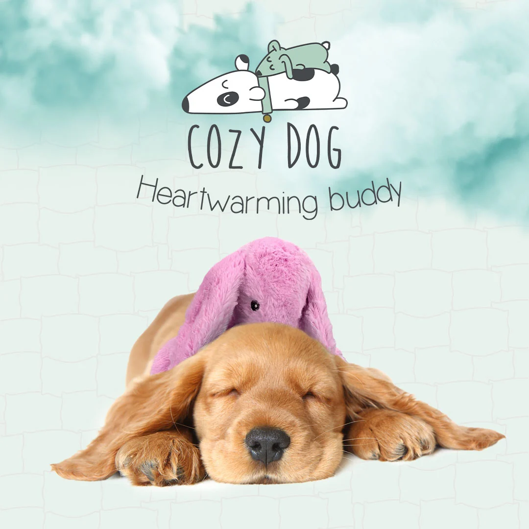 Pluszowy królik dla psa z funkcją bicia serca i podgrzewanym woreczkiem, różowy, 30 x 20 cm – Cozy Dog Bunny - obrazek 4
