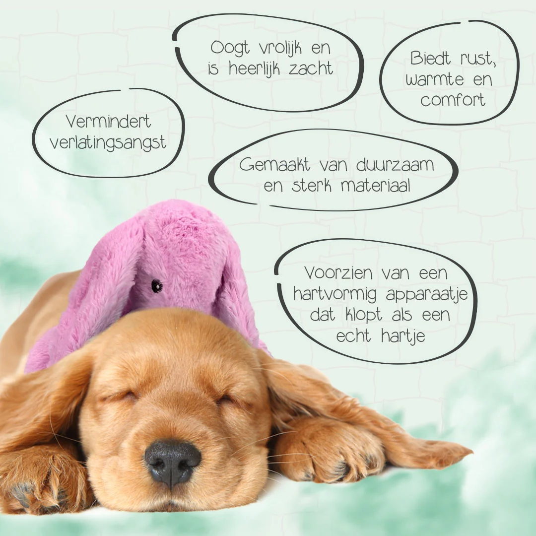 Pluszowy królik dla psa z funkcją bicia serca i podgrzewanym woreczkiem, różowy, 30 x 20 cm – Cozy Dog Bunny - obrazek 3