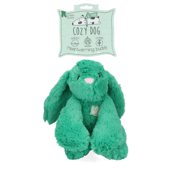 Pluszowy królik dla psa z imitacją bicia serca i podgrzewanym woreczkiem, zielony, 30 x 20 cm – Cozy Dog Bunny
