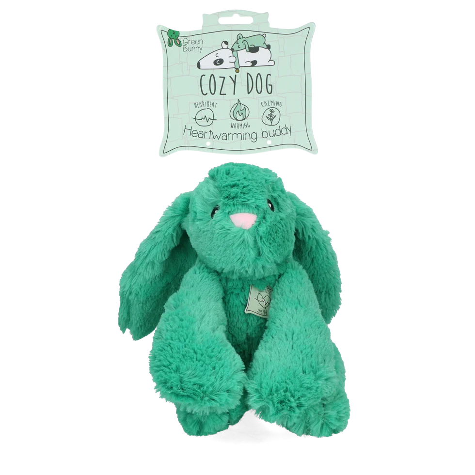 Pluszowy królik dla psa z imitacją bicia serca i podgrzewanym woreczkiem, zielony, 30 x 20 cm – Cozy Dog Bunny - obrazek 1
