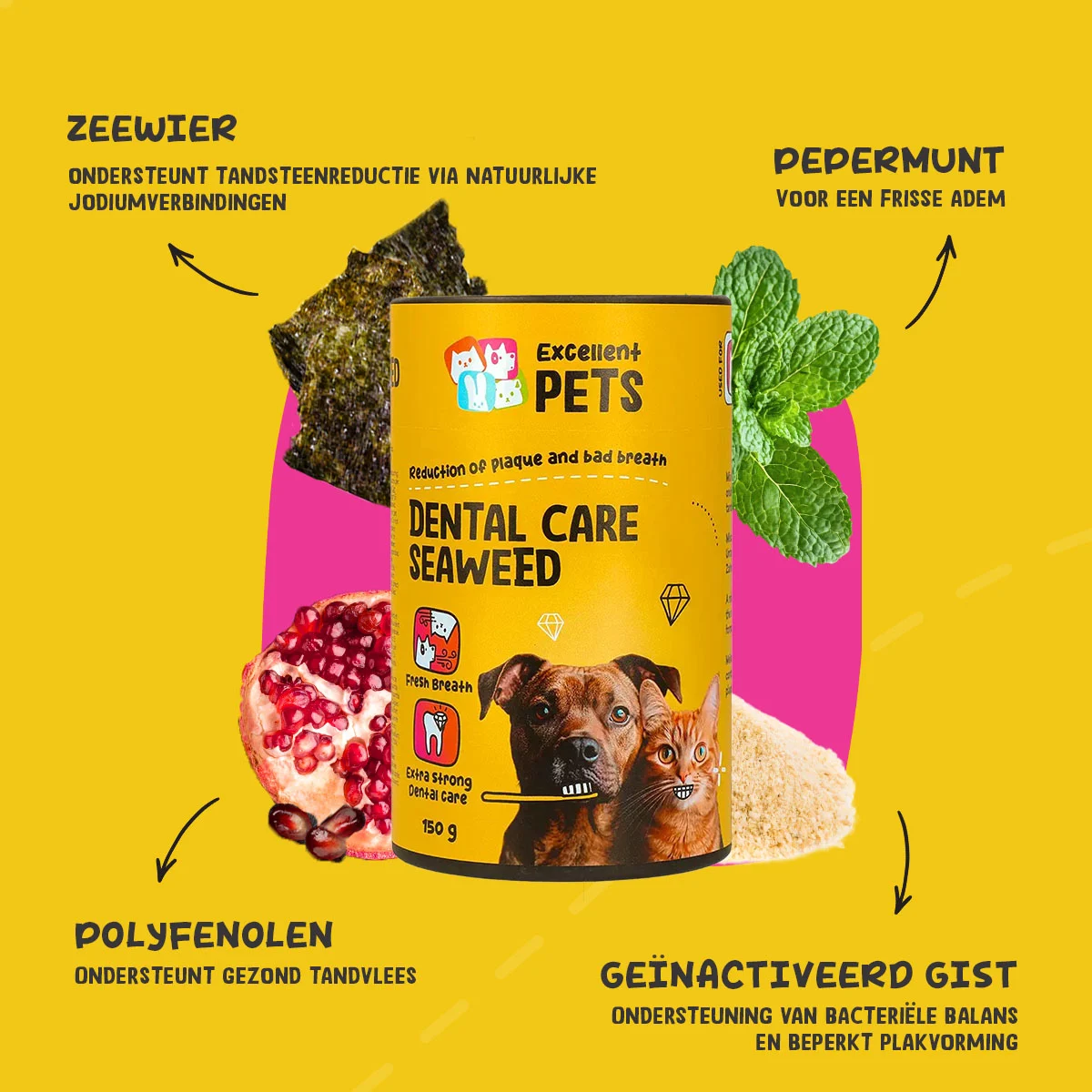 Suplement do pielęgnacji zębów dla psów i kotów, 150 g – Excellent Pets Dental Care Seaweed - obrazek 5