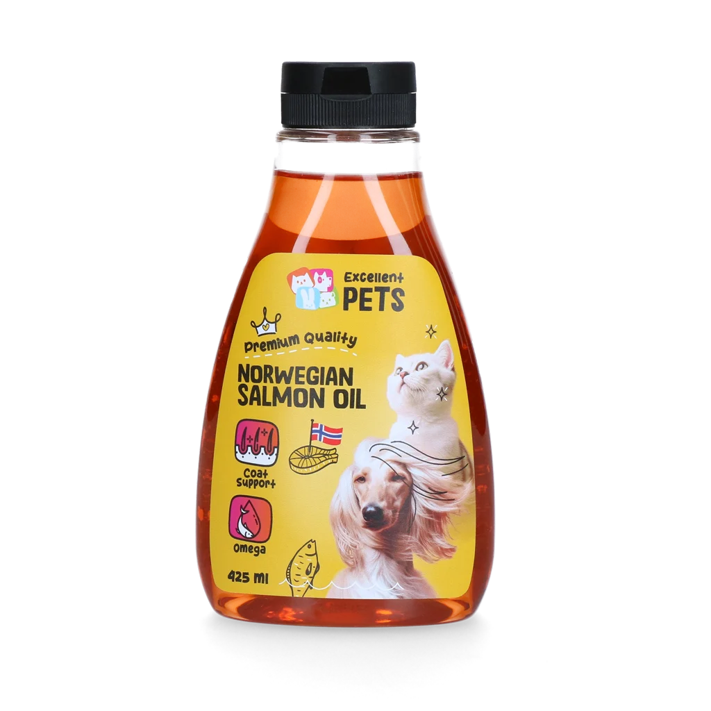 Norweski olej z łososia dla psów i kotów, 425 ml w butelce z dozownikiem – Excellent Pets Norwegian Salmon Oil - obrazek 1