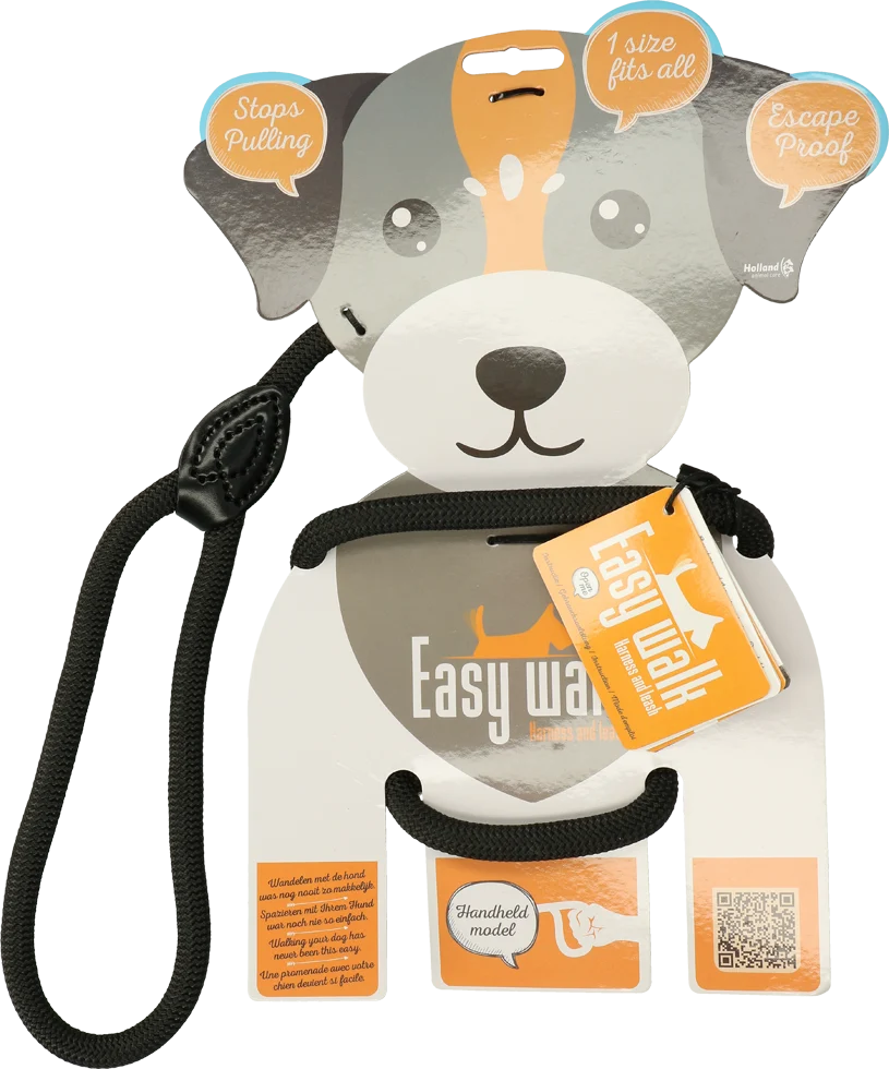 Szelki dla psa ze smyczą z liny, czarne – Easy Walk z uchwytem - obrazek 1