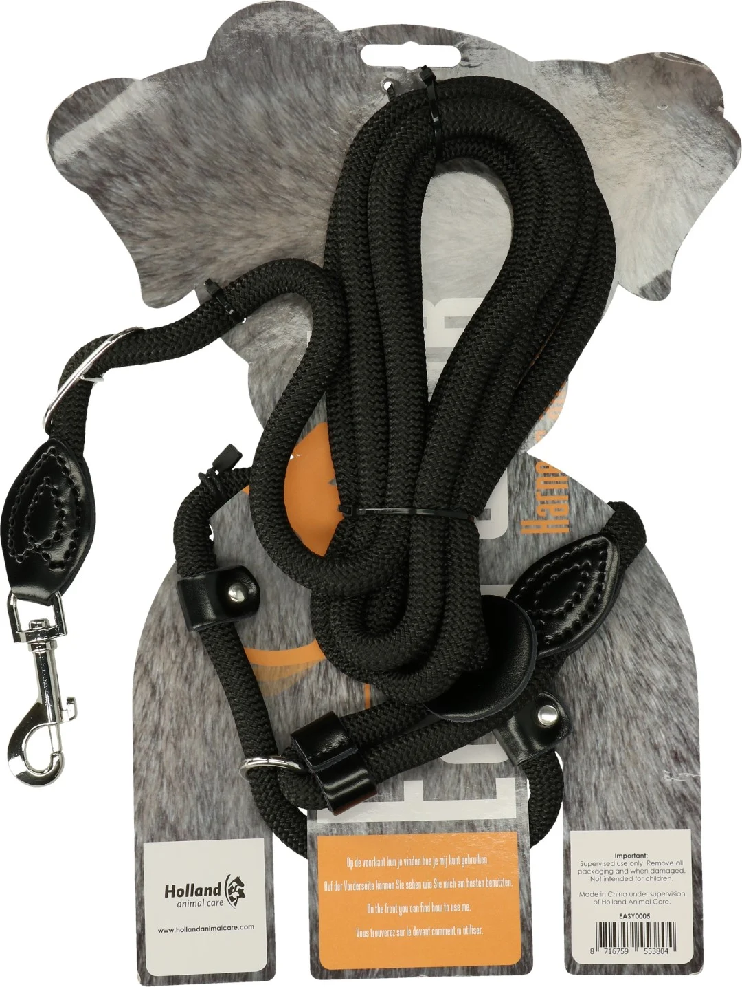 Szelki dla psa z liną i smyczą, czarne, Regular 345 cm – Easy Walk, model naramienny - obrazek 2