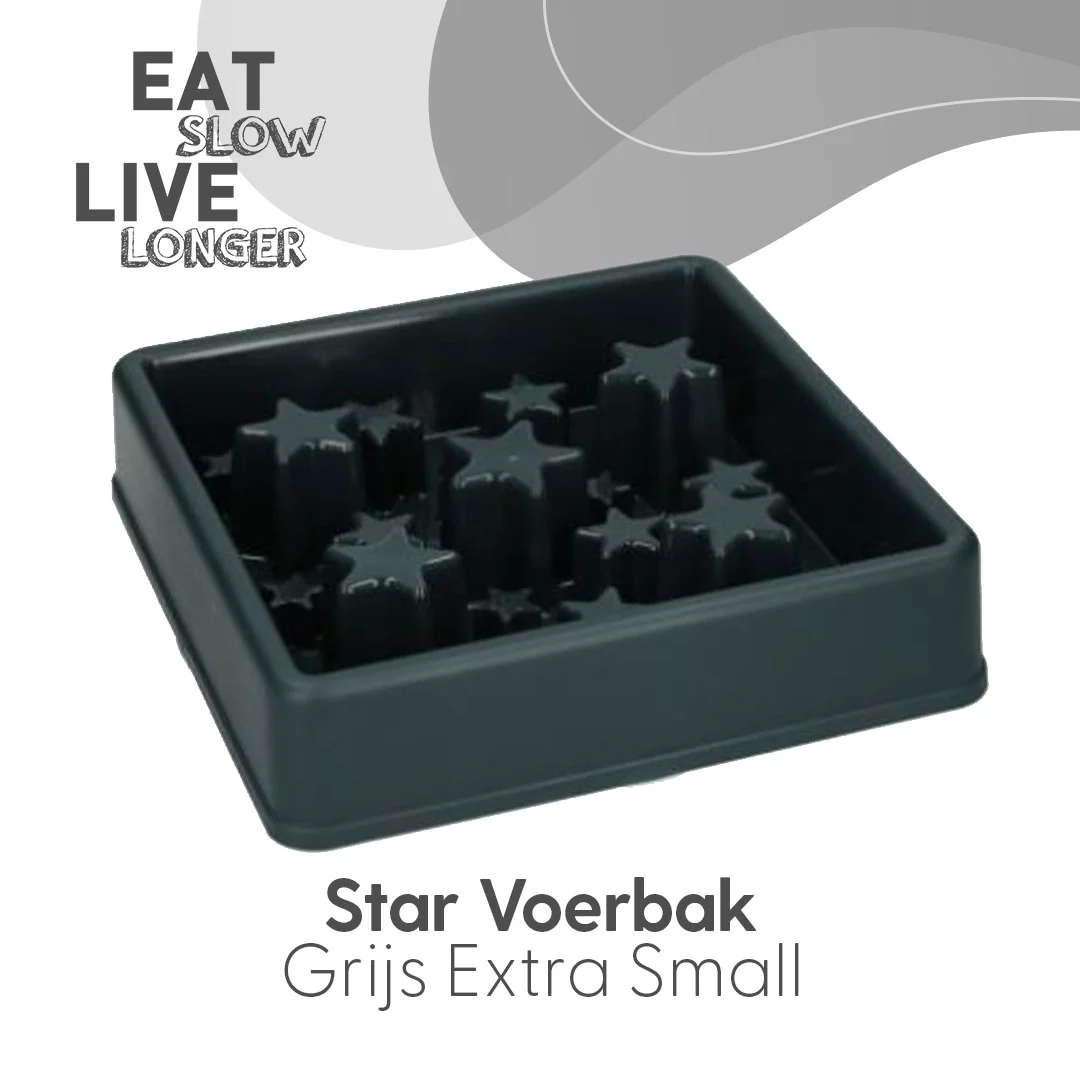 Miska spowalniająca jedzenie dla psa z gwiaździstym wzorem, XS 14 cm, szara – Eat Slow Live Longer Star - obrazek 2
