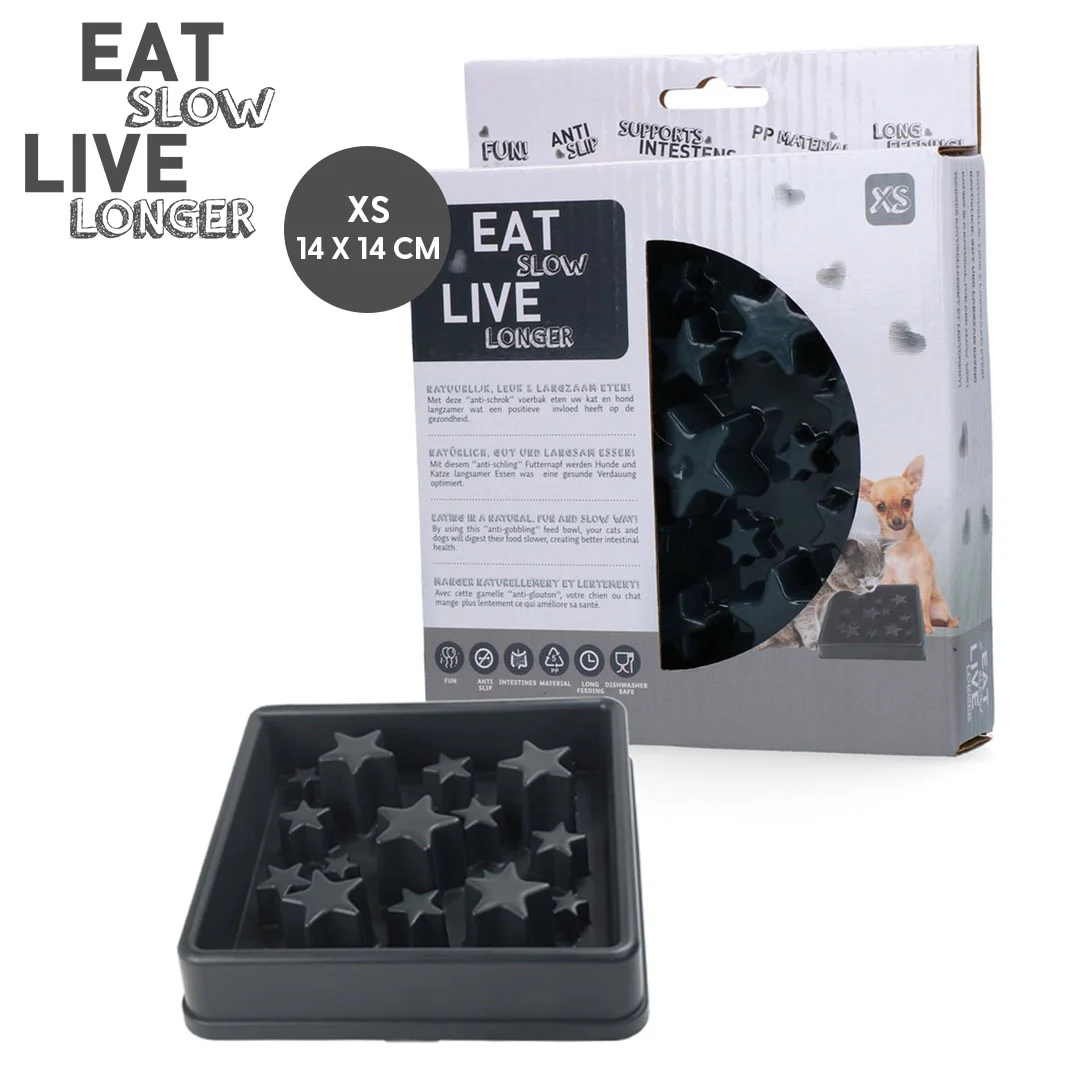 Miska spowalniająca jedzenie dla psa z gwiaździstym wzorem, XS 14 cm, szara – Eat Slow Live Longer Star - obrazek 1