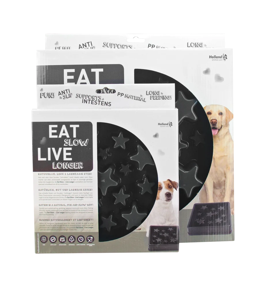 Miska spowalniająca jedzenie dla psa z wzorem gwiazdek, S 20,5 cm, szara – Eat Slow Live Longer Star - obrazek 2
