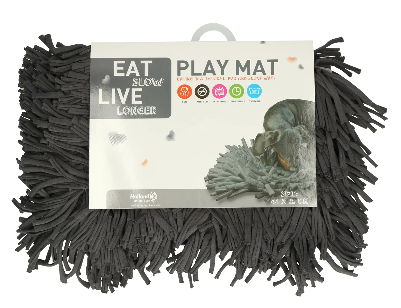 Mata węchowa dla psów z paskami materiału, szara, 44 x 28 cm – Eat Slow Live Longer Play Mat - obrazek 3