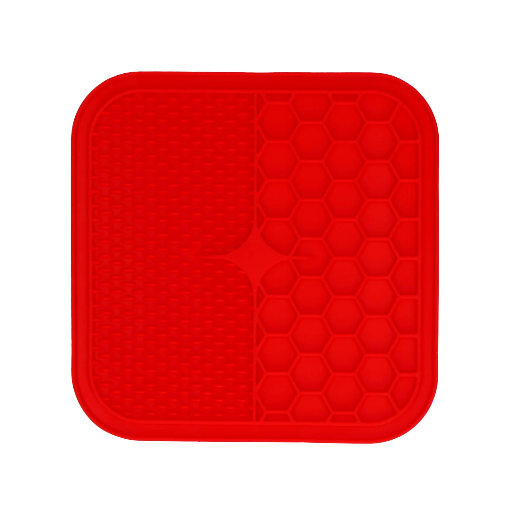 Mata do lizania dla psów z 2 wzorami i przyssawkami, 21 x 21 cm, czerwona – Eat Slow Live Longer Lick Mat Duo M - obrazek 2