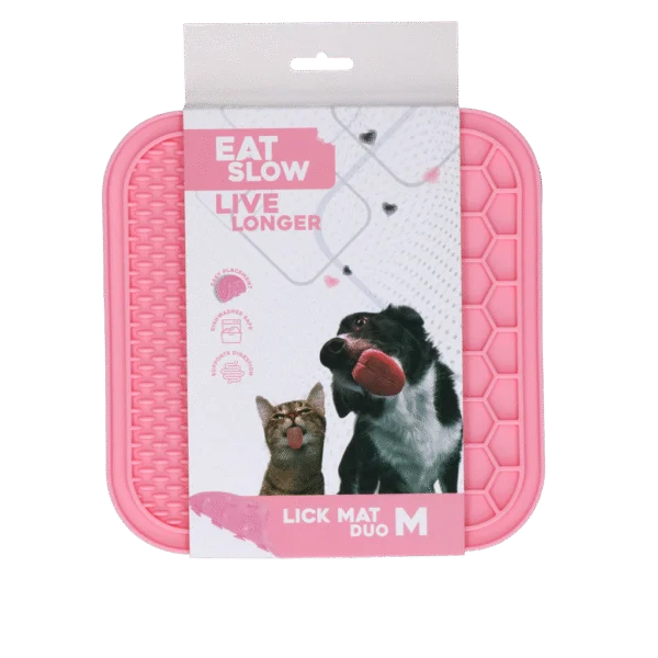 Mata do lizania dla psów z 2 wzorami i przyssawkami, 21 x 21 cm, różowa – Eat Slow Live Longer Lick Mat Duo M