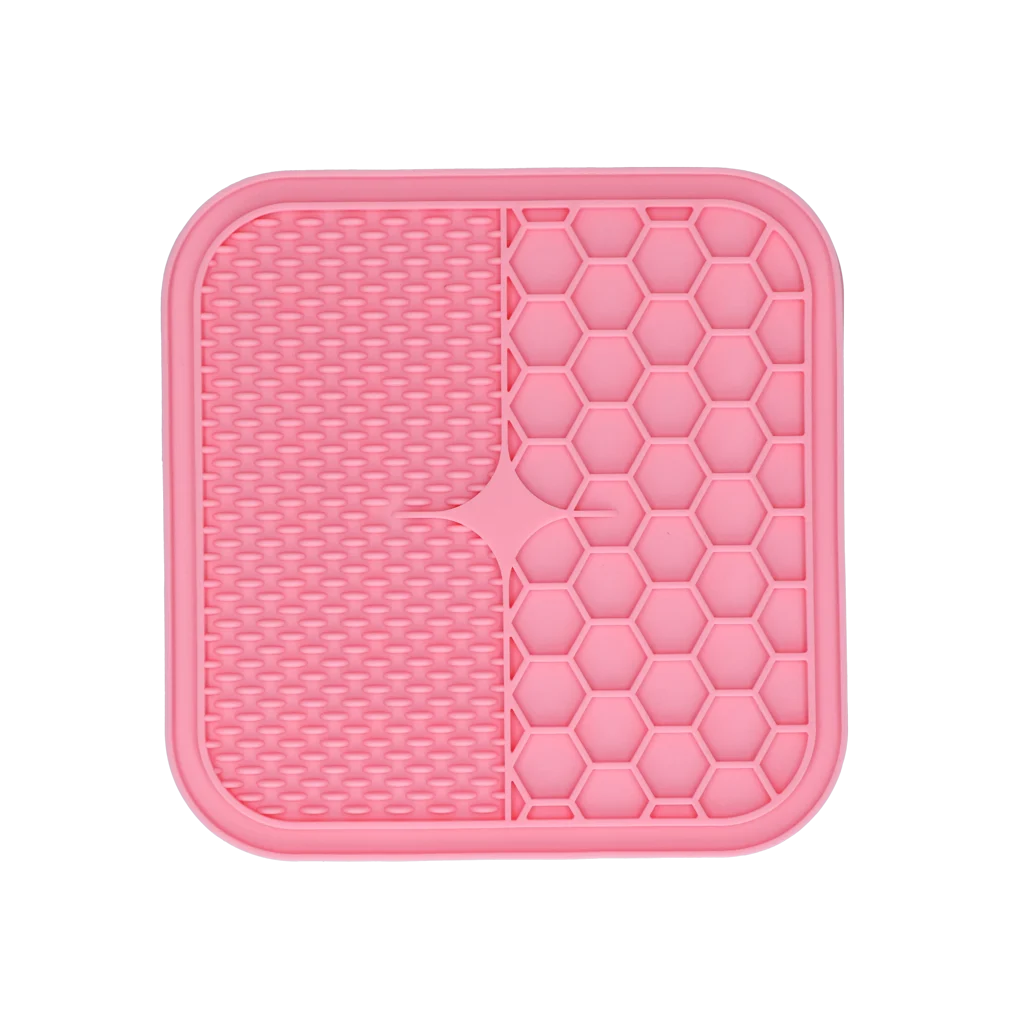Mata do lizania dla psów z 2 wzorami i przyssawkami, 21 x 21 cm, różowa – Eat Slow Live Longer Lick Mat Duo M - obrazek 2