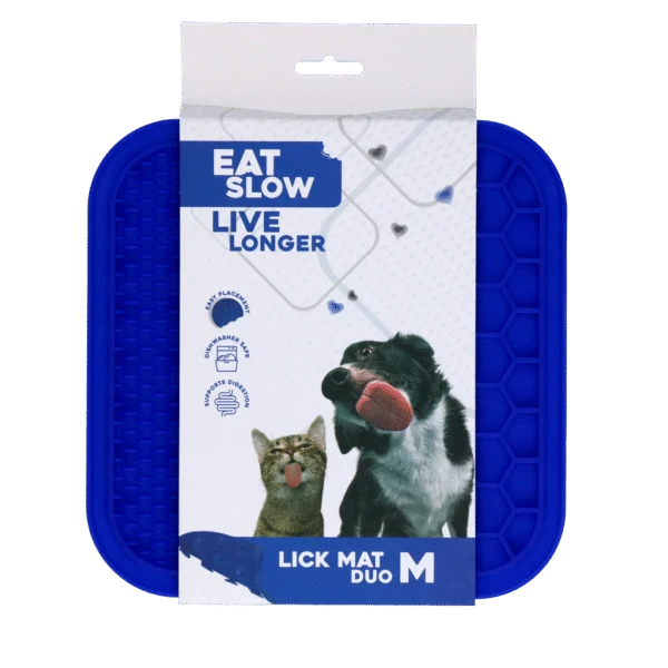 Mata do lizania dla psów z wypustkami i plastrem miodu, 21 x 21 cm, niebieska – Eat Slow Live Longer Lick Mat Duo M