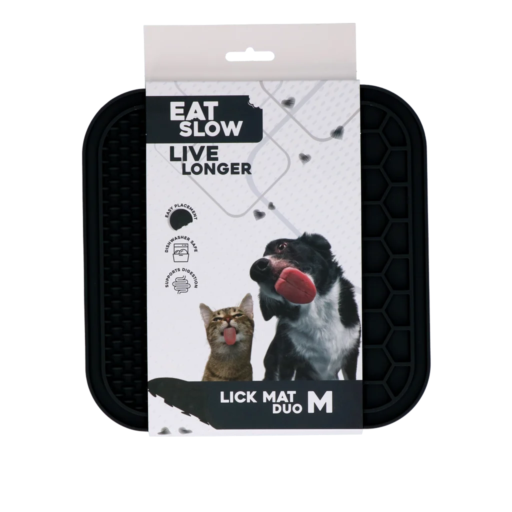 Mata do lizania dla psów z wypustkami i strukturą plastra miodu, 21 x 21 cm, szara – Eat Slow Live Longer Lick Mat Duo M - obrazek 1