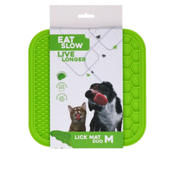 Mata do lizania dla psów z wypustkami i wzorem plastra miodu, 21 x 21 cm, zielona – Eat Slow Live Longer Lick Mat Duo M