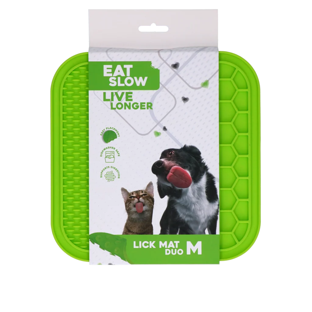 Mata do lizania dla psów z wypustkami i wzorem plastra miodu, 21 x 21 cm, zielona – Eat Slow Live Longer Lick Mat Duo M - obrazek 1