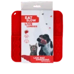 Mata do lizania dla psów z 4 wzorami i przyssawkami, 21 x 21 cm, czerwona – Eat Slow Live Longer Lick Mat Dimensions Rectangle