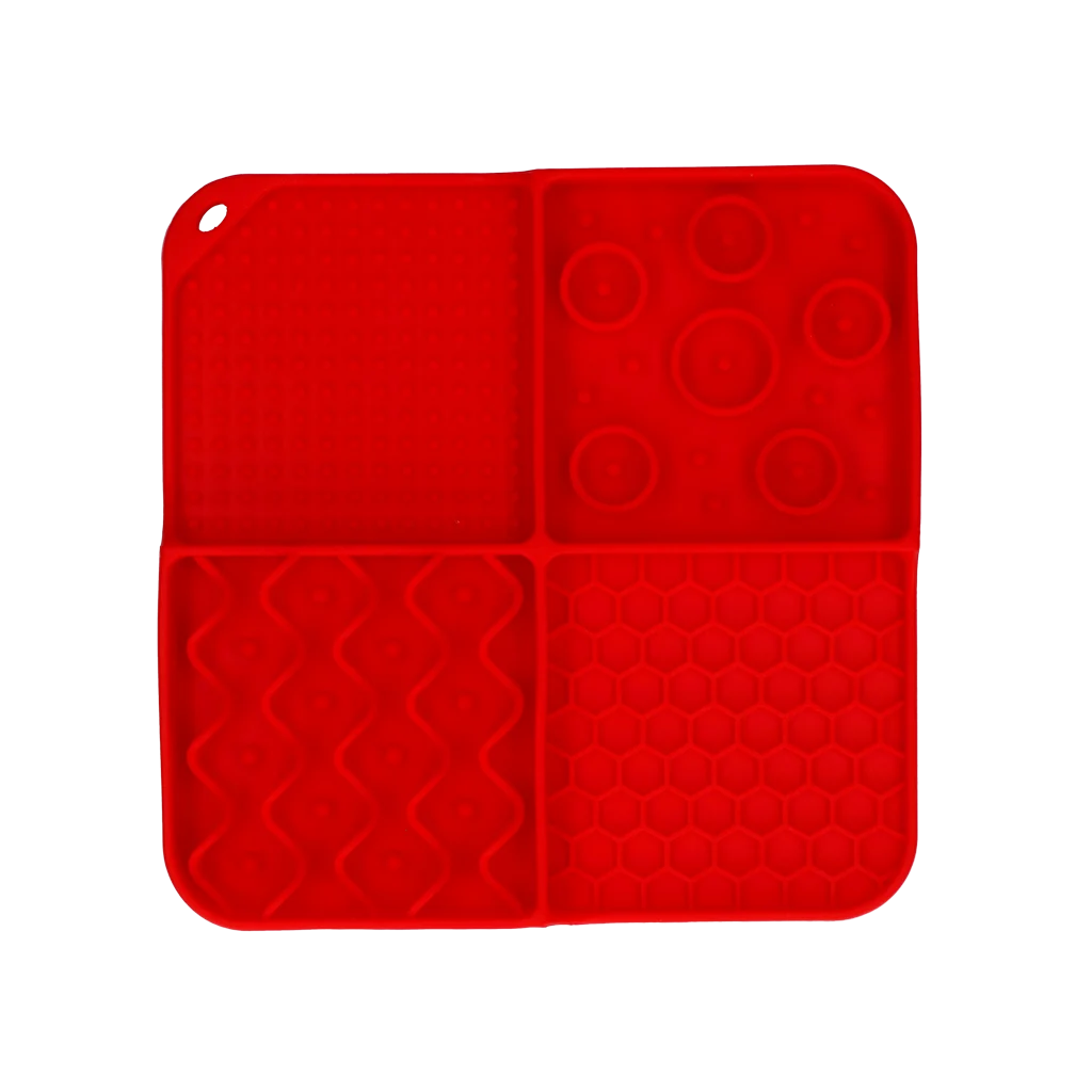 Mata do lizania dla psów z 4 wzorami i przyssawkami, 21 x 21 cm, czerwona – Eat Slow Live Longer Lick Mat Dimensions Rectangle - obrazek 2