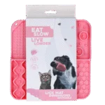 Mata do lizania dla psów z 4 wzorami i przyssawkami, 21 x 21 cm, różowa – Eat Slow Live Longer Lick Mat Dimensions Rectangle