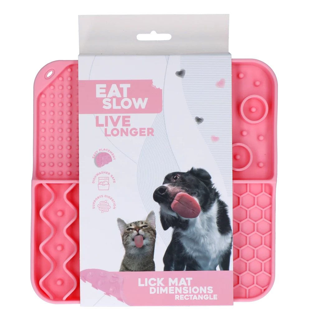Mata do lizania dla psów z 4 wzorami i przyssawkami, 21 x 21 cm, różowa – Eat Slow Live Longer Lick Mat Dimensions Rectangle - obrazek 1