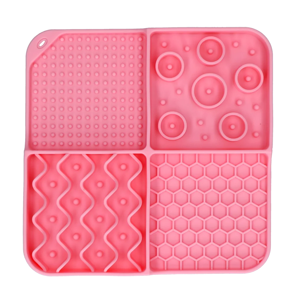 Mata do lizania dla psów z 4 wzorami i przyssawkami, 21 x 21 cm, różowa – Eat Slow Live Longer Lick Mat Dimensions Rectangle - obrazek 2
