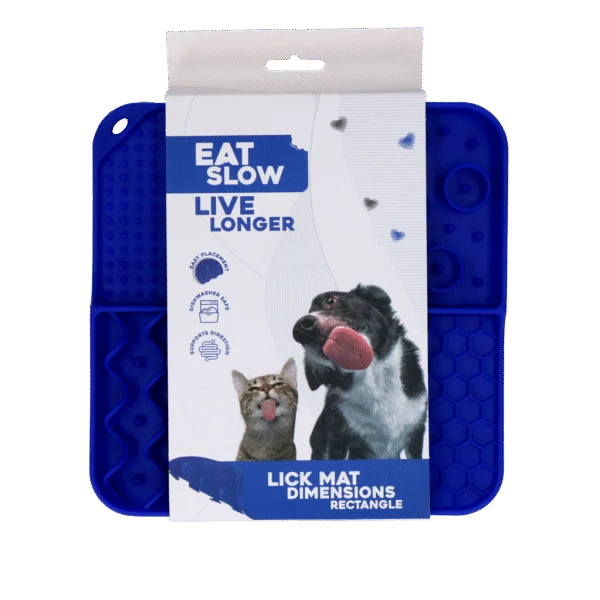 Mata do lizania dla psa z 4 wzorami i przyssawkami, 21 x 21 cm, niebieska – Eat Slow Live Longer Lick Mat Dimensions Rectangle