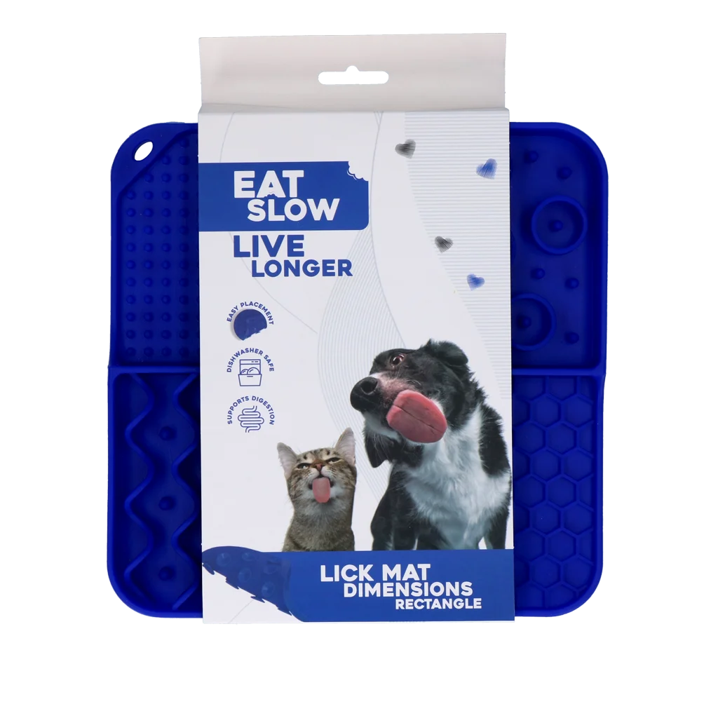 Mata do lizania dla psa z 4 wzorami i przyssawkami, 21 x 21 cm, niebieska – Eat Slow Live Longer Lick Mat Dimensions Rectangle - obrazek 1