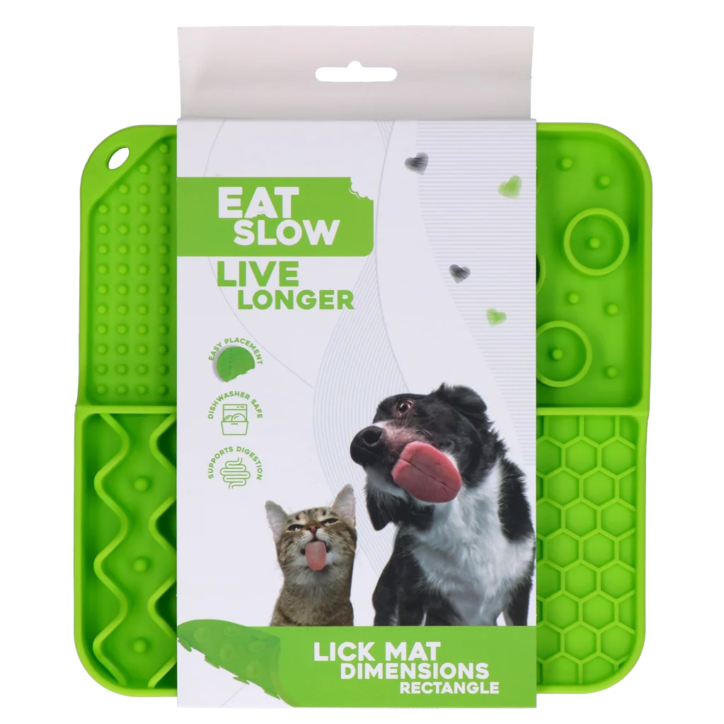 Mata do lizania dla psa z 4 wzorami i przyssawkami, 21 x 21 cm, zielona – Eat Slow Live Longer Lick Mat Dimensions Rectangle - obrazek 1