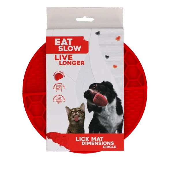 Okrągła mata do lizania z głębokimi zagłębieniami, czerwona, ø 21 cm – Eat Slow Live Longer Lick Mat Dimensions Circle