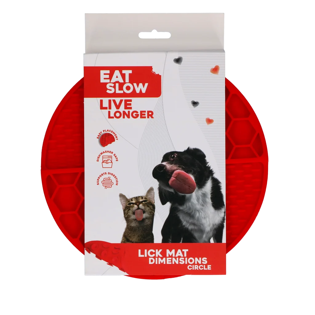 Okrągła mata do lizania z głębokimi zagłębieniami, czerwona, ø 21 cm – Eat Slow Live Longer Lick Mat Dimensions Circle - obrazek 1
