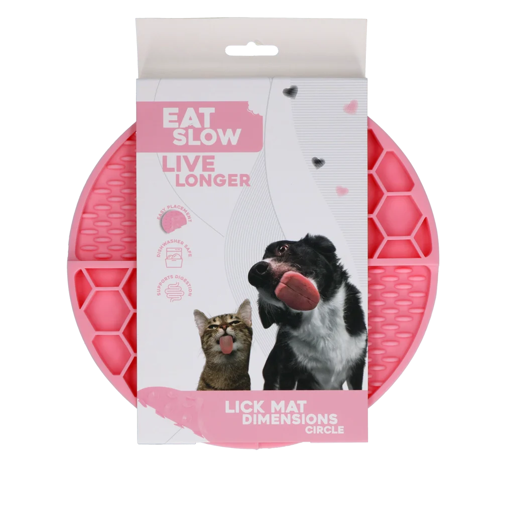 EATS063I.png Okrągła mata do lizania z głębokimi przegródkami, różowa, ø 21 cm – Eat Slow Live Longer Lick Mat Dimensions Circle - obrazek 1