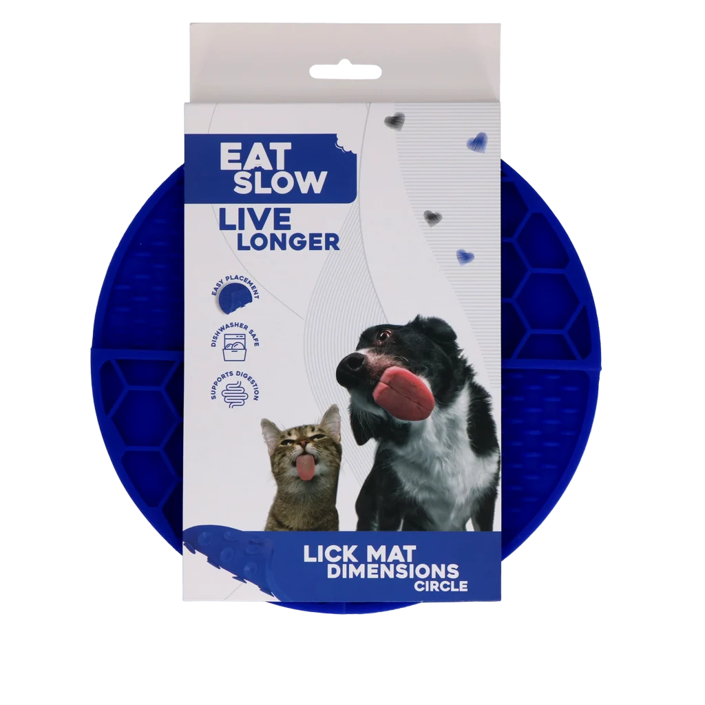 Okrągła mata do lizania z głębokimi przegródkami, niebieska, ø 21 cm – Eat Slow Live Longer Lick Mat Dimensions Circle - obrazek 1