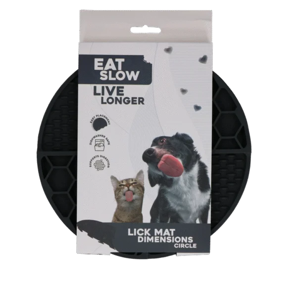Okrągła mata do lizania z głębokimi zagłębieniami, szara, ø 21 cm – Eat Slow Live Longer Lick Mat Dimensions Circle