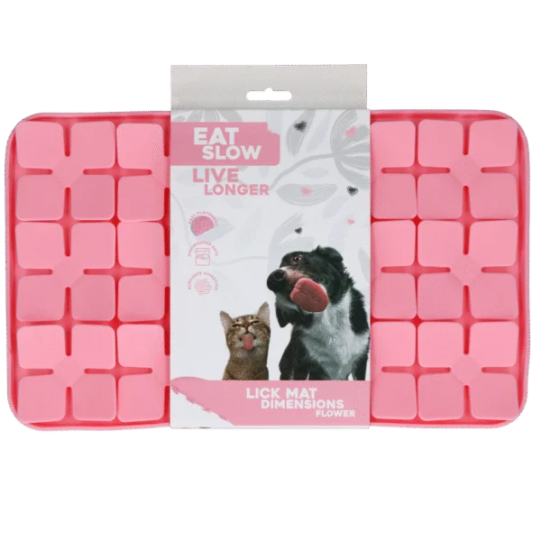 Mata do lizania dla psów z płatkami w kształcie kwiatów i przyssawkami, 21 x 34 cm, różowa – Eat Slow Live Longer Lick Mat Dimensions Flower