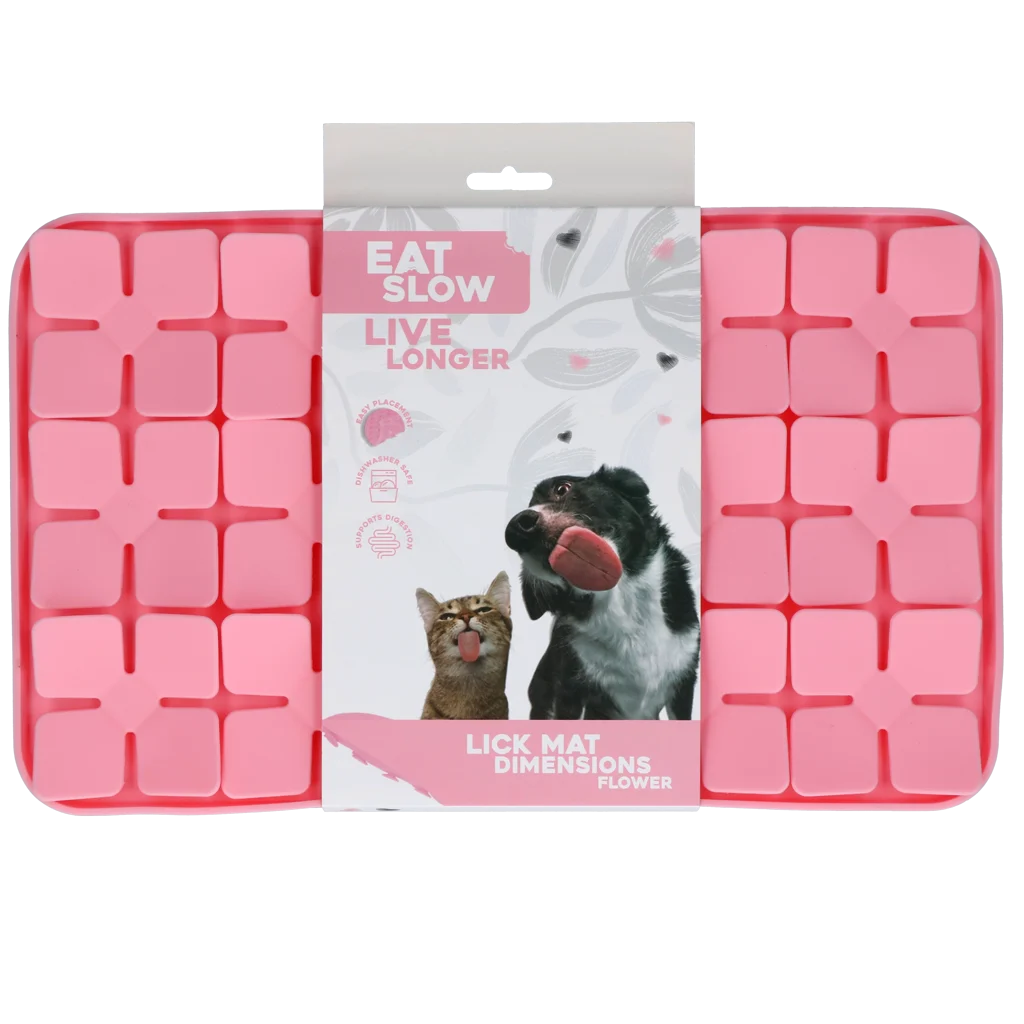 Mata do lizania dla psów z płatkami w kształcie kwiatów i przyssawkami, 21 x 34 cm, różowa – Eat Slow Live Longer Lick Mat Dimensions Flower - obrazek 1