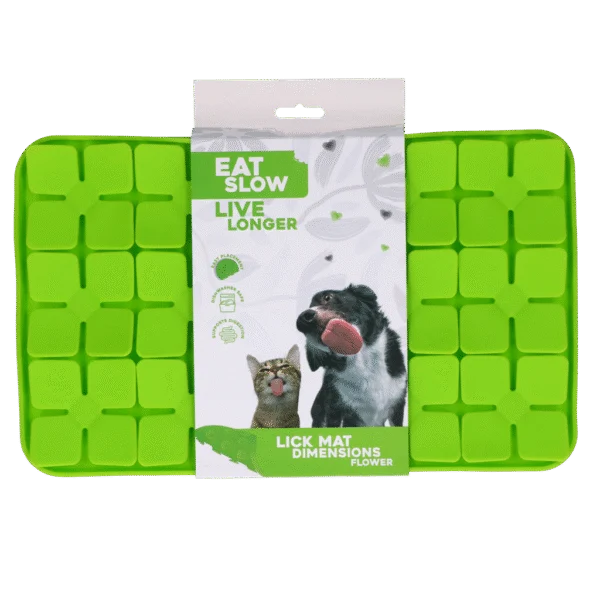 Mata do lizania dla psów z płatkami w kształcie kwiatów i przyssawkami, 21 x 34 cm, zielona – Eat Slow Live Longer Lick Mat Dimensions Flower