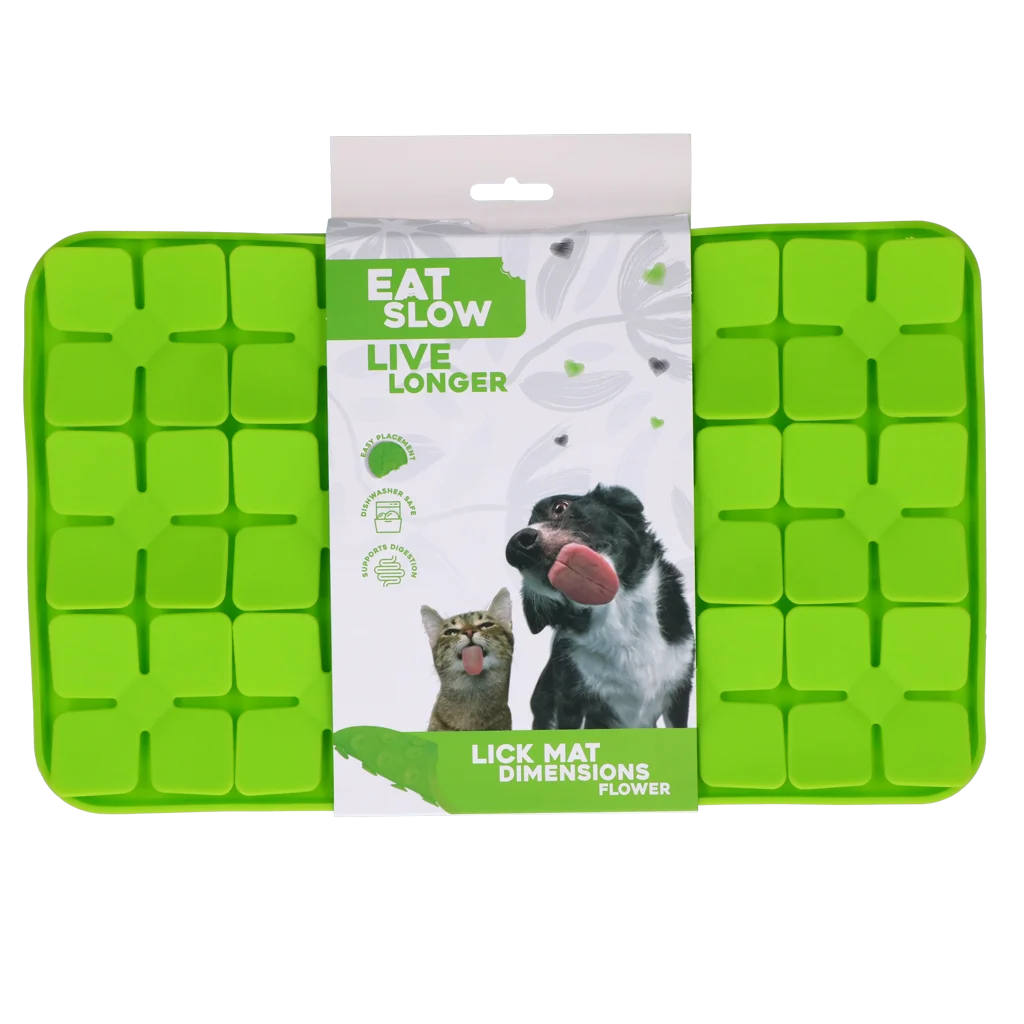 Mata do lizania dla psów z płatkami w kształcie kwiatów i przyssawkami, 21 x 34 cm, zielona – Eat Slow Live Longer Lick Mat Dimensions Flower - obrazek 1